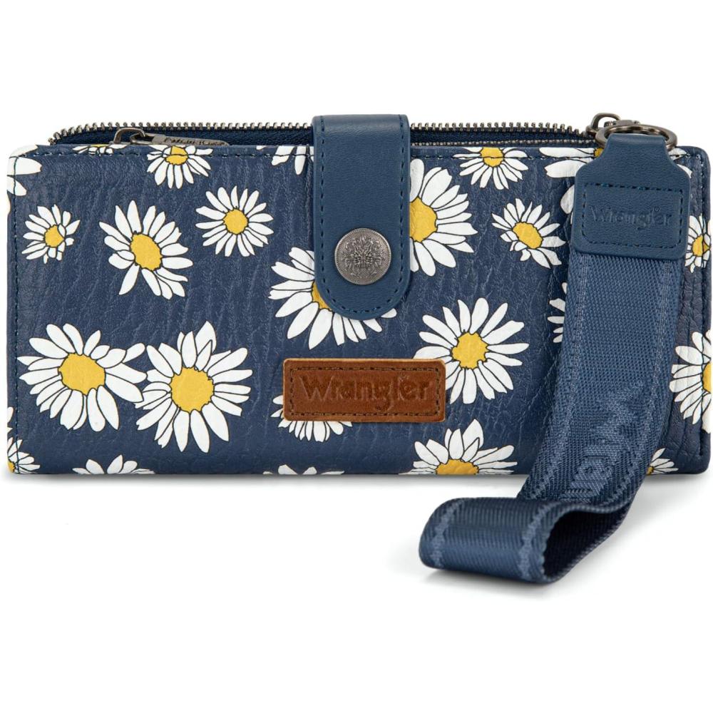imageMontana West X Wrangler Wristlet Wallet Purple Daisy Floral Wallet Card Cases amp Money Organizers Large Capacity Bifold Wallets Ladies Female Travel Clutch Wallets with ID WindowDaisyNavy Blue