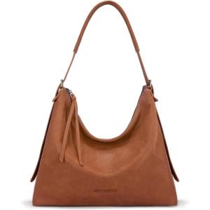 Montana West Hobo Bags for Women Slouchy Shoulder Handbags Ultra Soft Vegan Leather Ladies Crossbody Purse With Zipper(Brown)