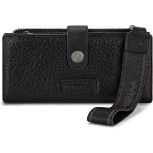 Montana West X Wrangler Wristlet Wallet Purple Daisy Floral Wallet, Card Cases & Money Organizers Large Capacity Bifold Wallets Ladies Female Travel Clutch Wallets with ID Window(Black)