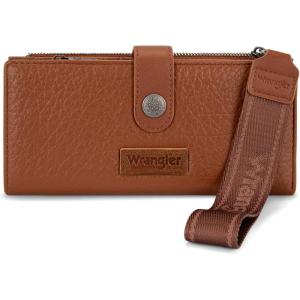 Montana West X Wrangler Wristlet Wallet Purple Daisy Floral Wallet, Card Cases & Money Organizers Large Capacity Bifold Wallets Ladies Female Travel Clutch Wallets with ID Window(Brown)