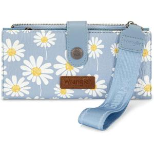 Montana West X Wrangler Wristlet Wallet Purple Daisy Floral Wallet, Card Cases & Money Organizers Large Capacity Bifold Wallets Ladies Female Travel Clutch Wallets with ID Window(Daisy-Jeans Blue)