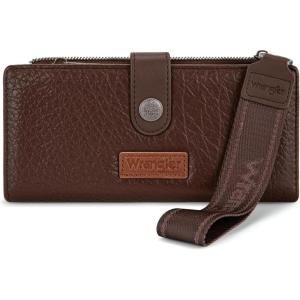 Montana West X Wrangler Wristlet Wallet Purple Daisy Floral Wallet, Card Cases & Money Organizers Large Capacity Bifold Wallets Ladies Female Travel Clutch Wallets with ID Window(Coffee)