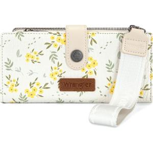 Montana West X Wrangler Wristlet Wallet Purple Daisy Floral Wallet, Card Cases & Money Organizers Large Capacity Bifold Wallets Ladies Female Travel Clutch Wallets with ID Window(Daisy-Apricot)