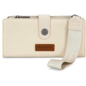 Montana West X Wrangler Wristlet Wallet Purple Daisy Floral Wallet, Card Cases & Money Organizers Large Capacity Bifold Wallets Ladies Female Travel Clutch Wallets with ID Window(Beige)