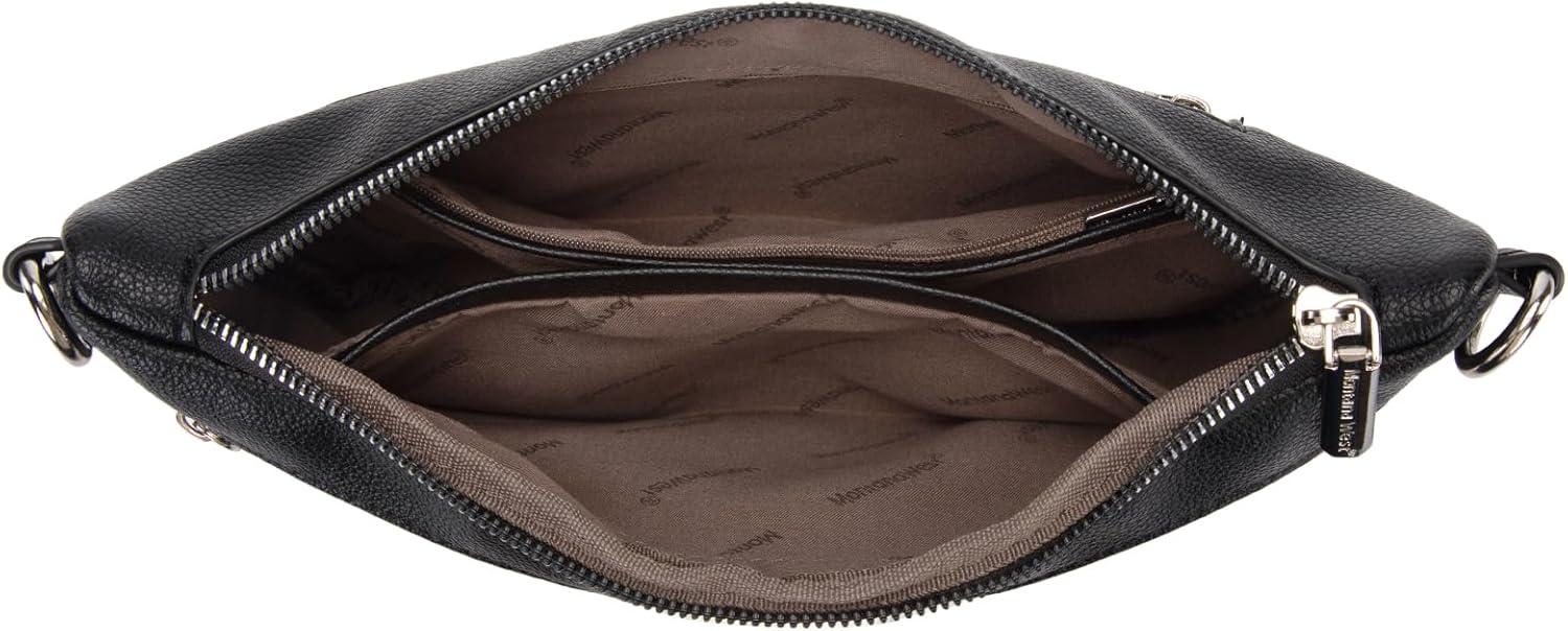 imageMontana West Crossbody Bag for Women with Dual Zipper Pockets Bum Bag Fanny Packs Sling Chest Purse with Wide Adjustable Strap Lightweight Everyday TravelBlack