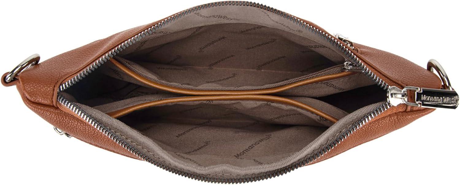 imageMontana West Crossbody Bag for Women with Dual Zipper Pockets Bum Bag Fanny Packs Sling Chest Purse with Wide Adjustable Strap Lightweight Everyday TravelCognac