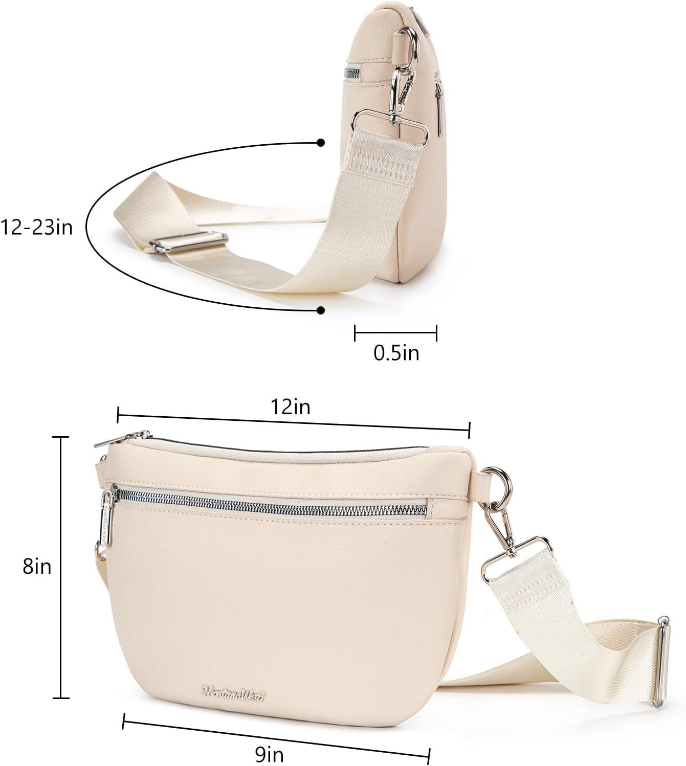 imageMontana West Crossbody Bag for Women with Dual Zipper Pockets Bum Bag Fanny Packs Sling Chest Purse with Wide Adjustable Strap Lightweight Everyday TravelBeige
