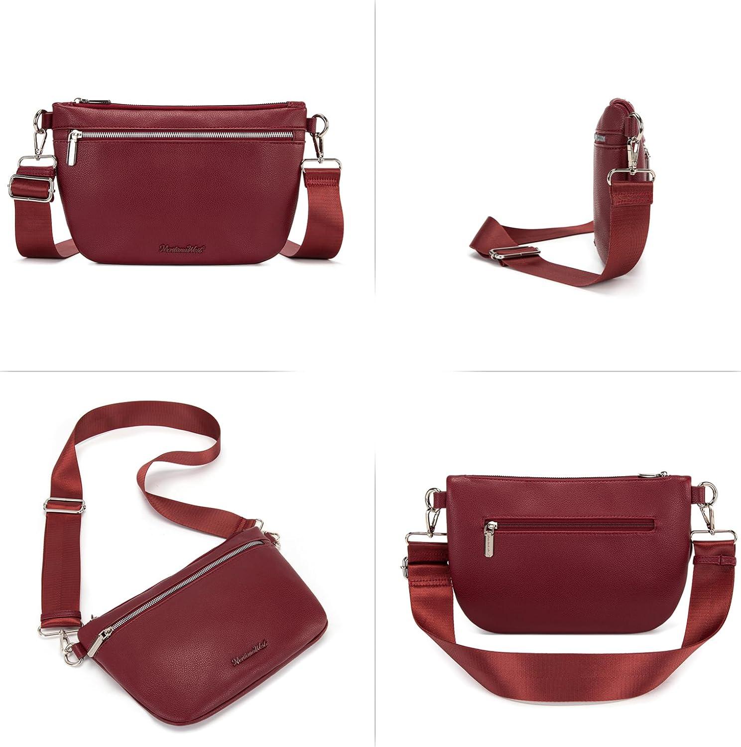 imageMontana West Crossbody Bag for Women with Dual Zipper Pockets Bum Bag Fanny Packs Sling Chest Purse with Wide Adjustable Strap Lightweight Everyday TravelBurgundy