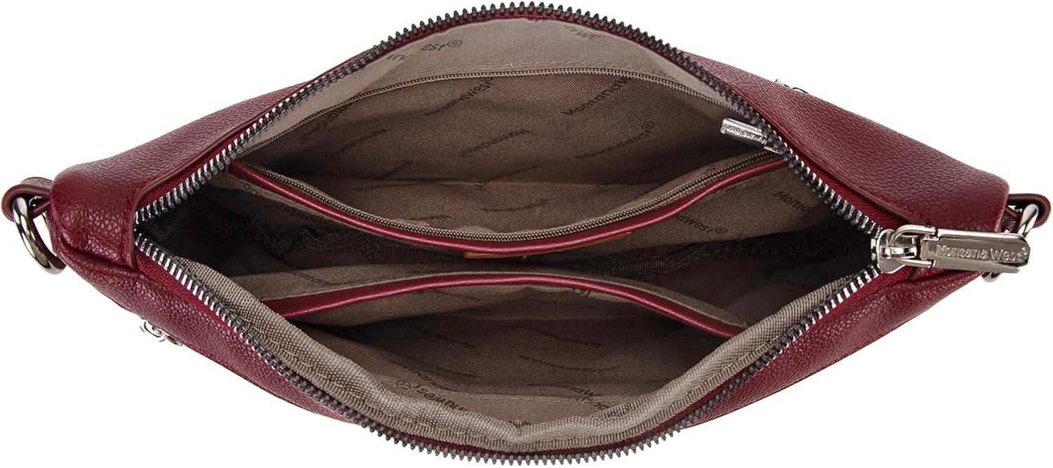 imageMontana West Crossbody Bag for Women with Dual Zipper Pockets Bum Bag Fanny Packs Sling Chest Purse with Wide Adjustable Strap Lightweight Everyday TravelBurgundy