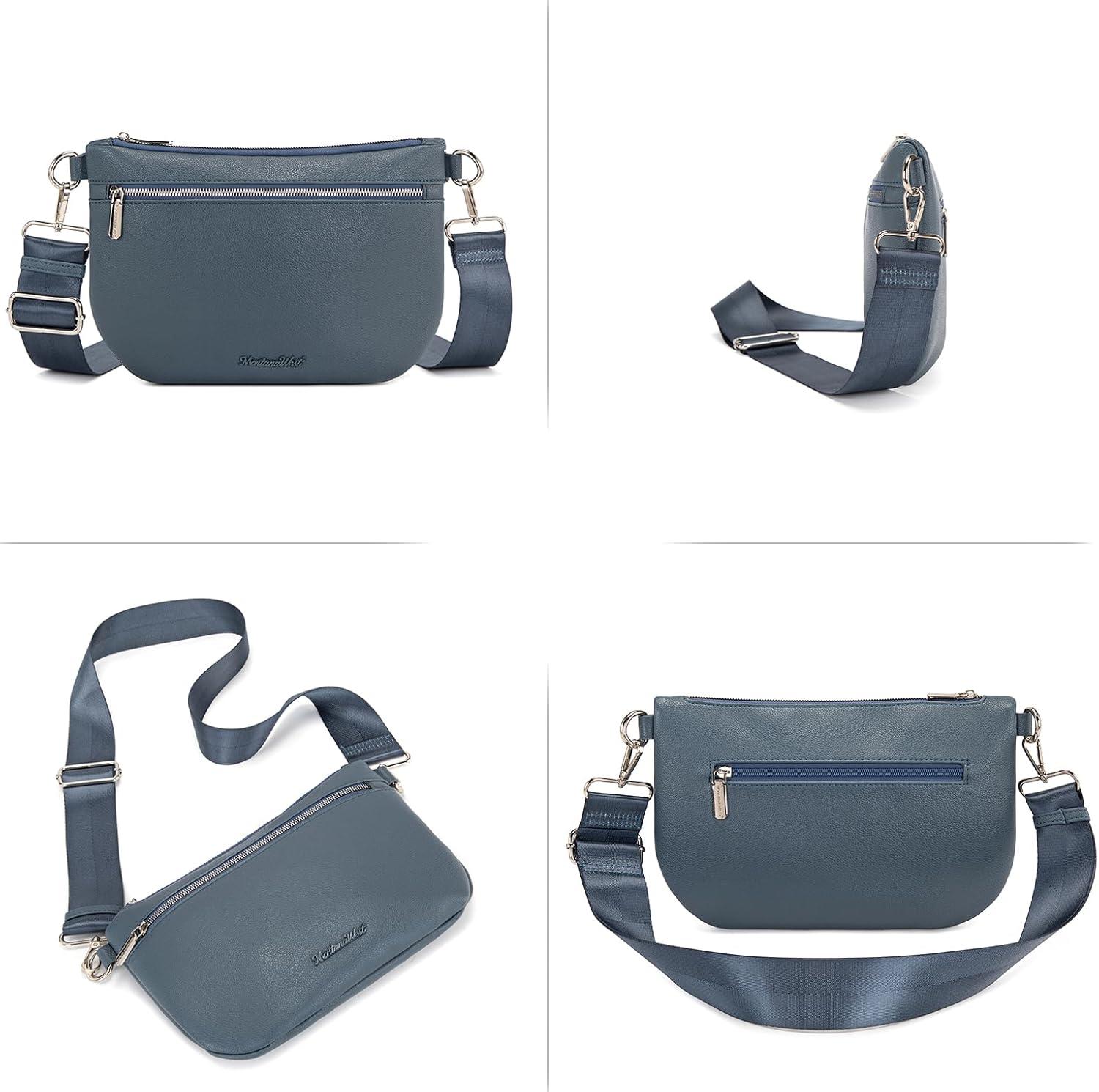 imageMontana West Crossbody Bag for Women with Dual Zipper Pockets Bum Bag Fanny Packs Sling Chest Purse with Wide Adjustable Strap Lightweight Everyday TravelBlue