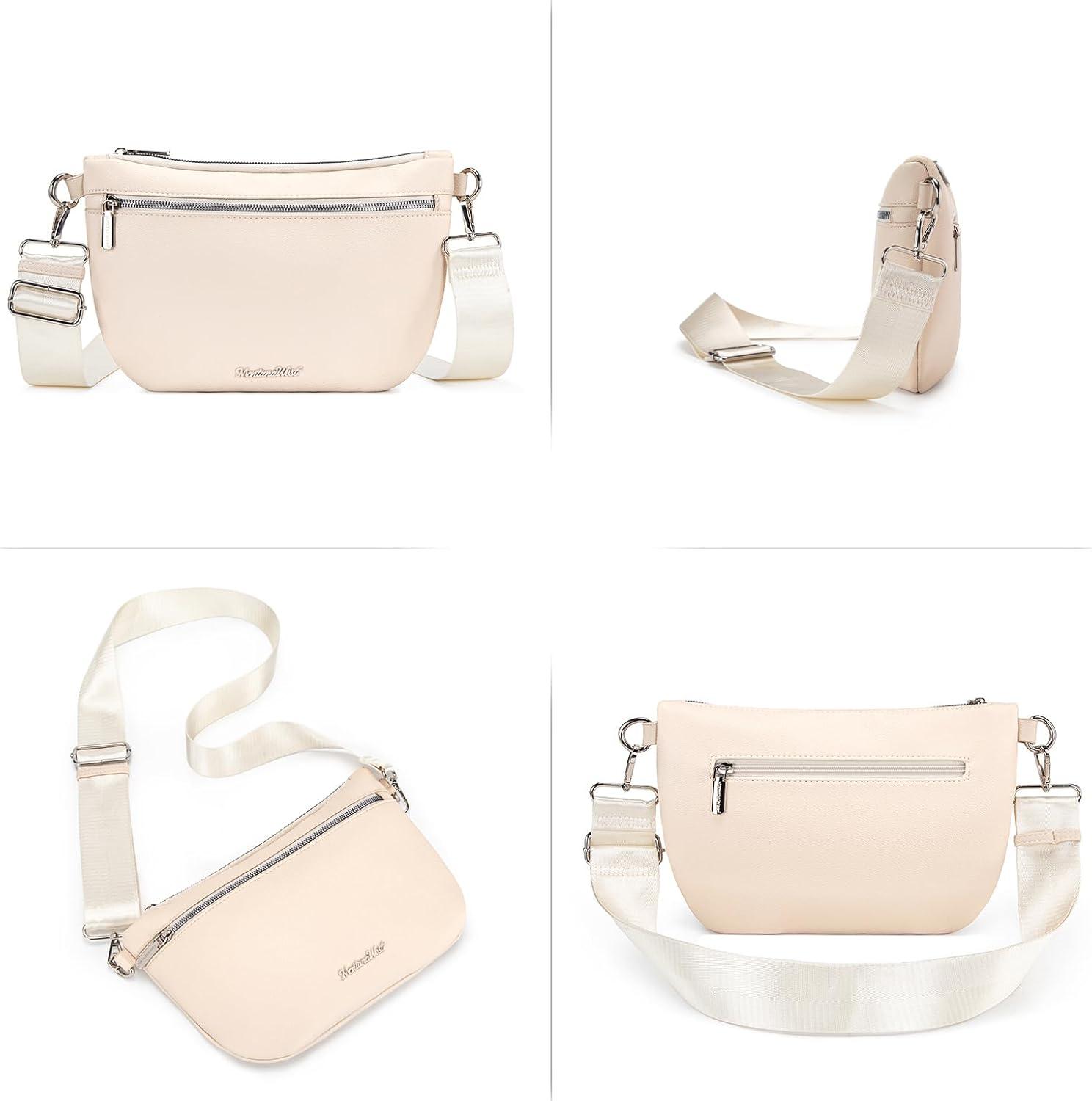 imageMontana West Crossbody Bag for Women with Dual Zipper Pockets Bum Bag Fanny Packs Sling Chest Purse with Wide Adjustable Strap Lightweight Everyday TravelBeige