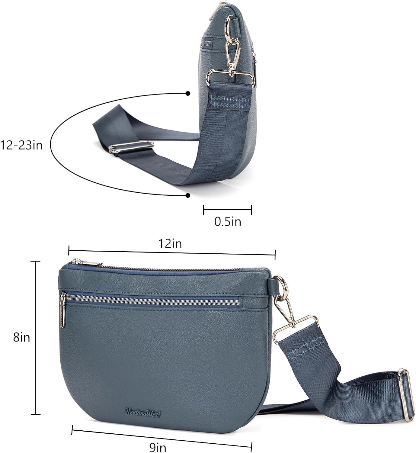 imageMontana West Crossbody Bag for Women with Dual Zipper Pockets Bum Bag Fanny Packs Sling Chest Purse with Wide Adjustable Strap Lightweight Everyday TravelBlue