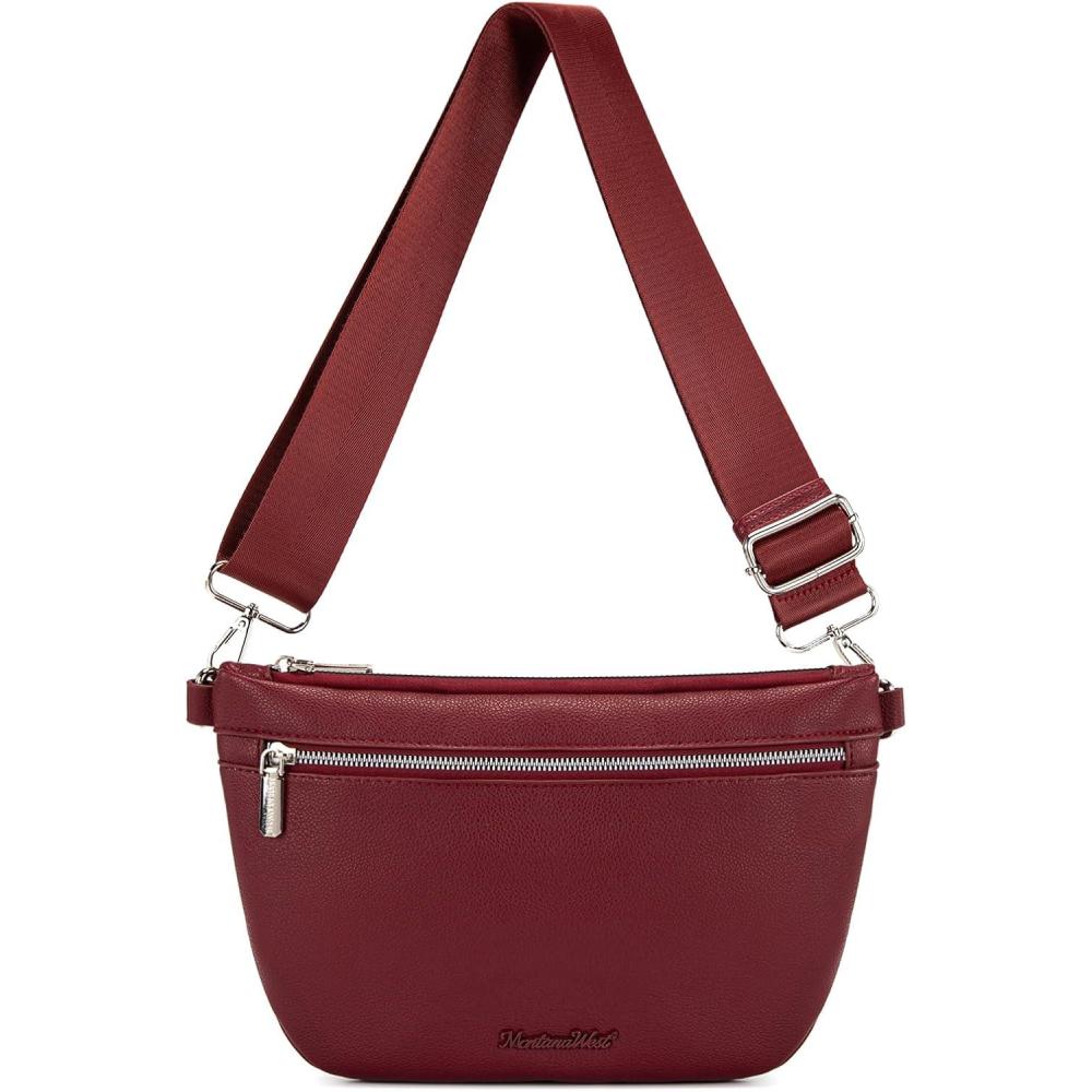 imageMontana West Crossbody Bag for Women with Dual Zipper Pockets Bum Bag Fanny Packs Sling Chest Purse with Wide Adjustable Strap Lightweight Everyday TravelBurgundy