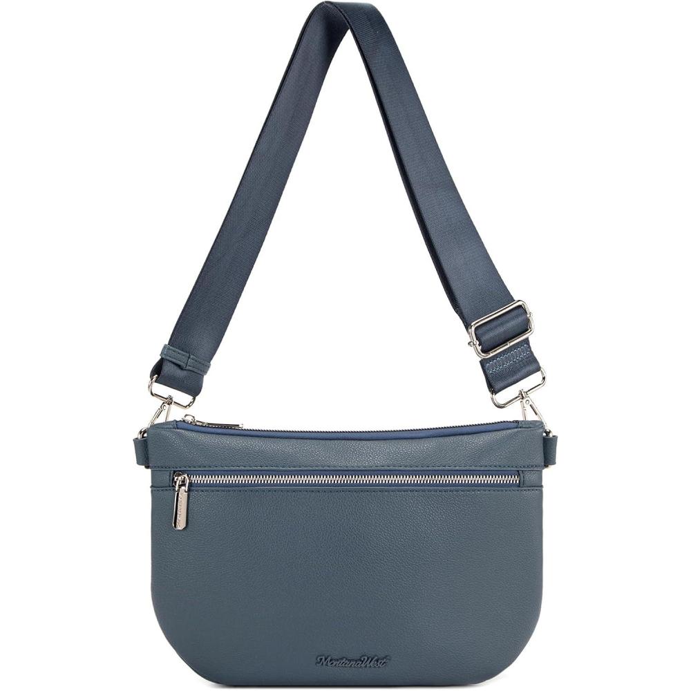 imageMontana West Crossbody Bag for Women with Dual Zipper Pockets Bum Bag Fanny Packs Sling Chest Purse with Wide Adjustable Strap Lightweight Everyday TravelBlue