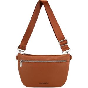 Montana West Crossbody Bag for Women with Dual Zipper Pockets, Bum Bag Fanny Packs Sling Chest Purse with Wide Adjustable Strap, Lightweight Everyday Travel(Cognac)