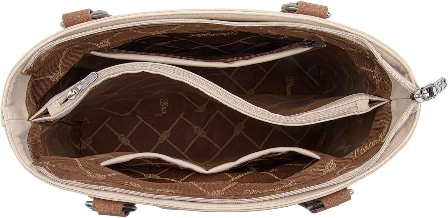imageWrangler Distressed Tote Bag for Women Western Braided Purse Multi Pockets Handbags and Shoulder BagRterobeige