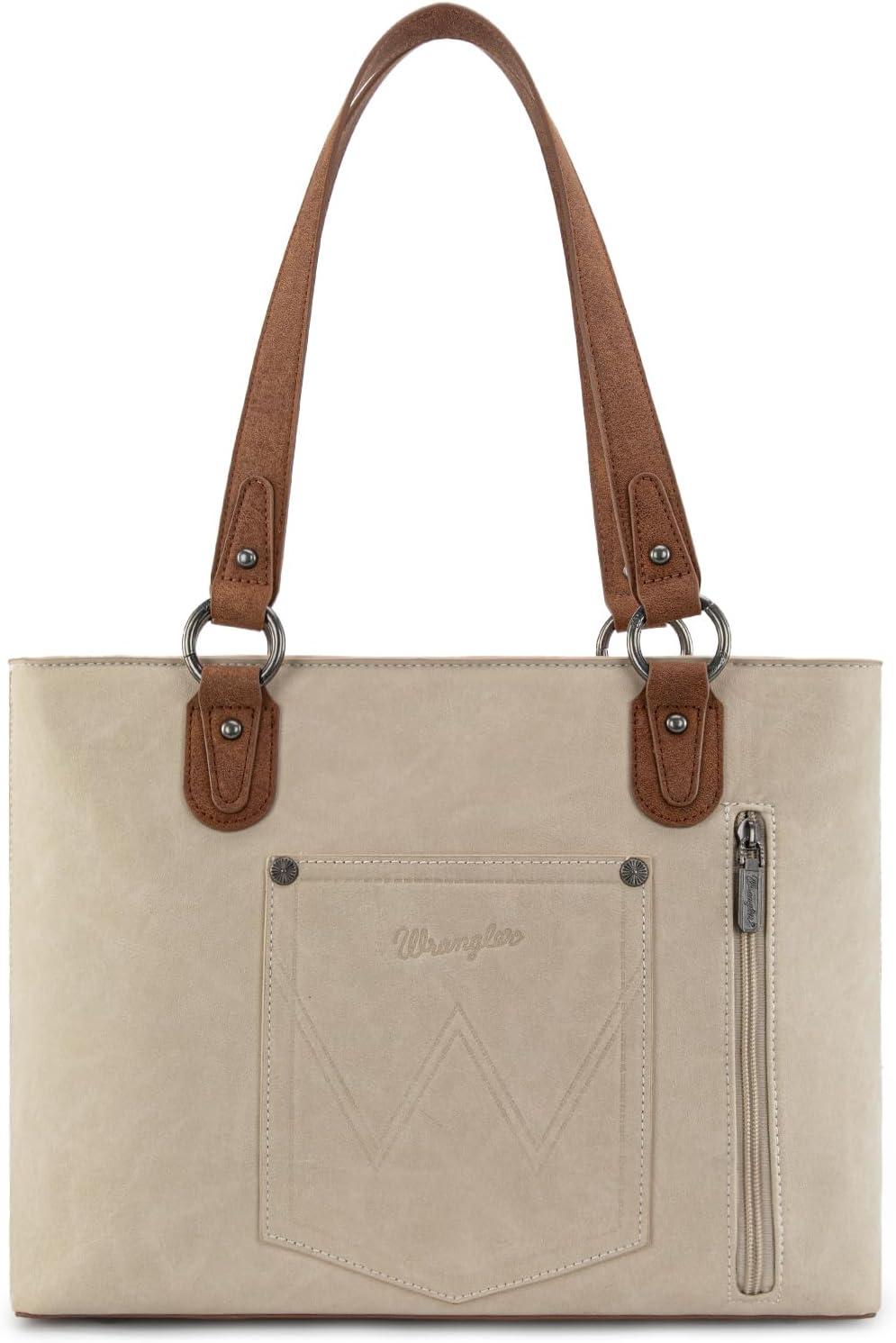 imageWrangler Distressed Tote Bag for Women Western Braided Purse Multi Pockets Handbags and Shoulder BagRterobeige