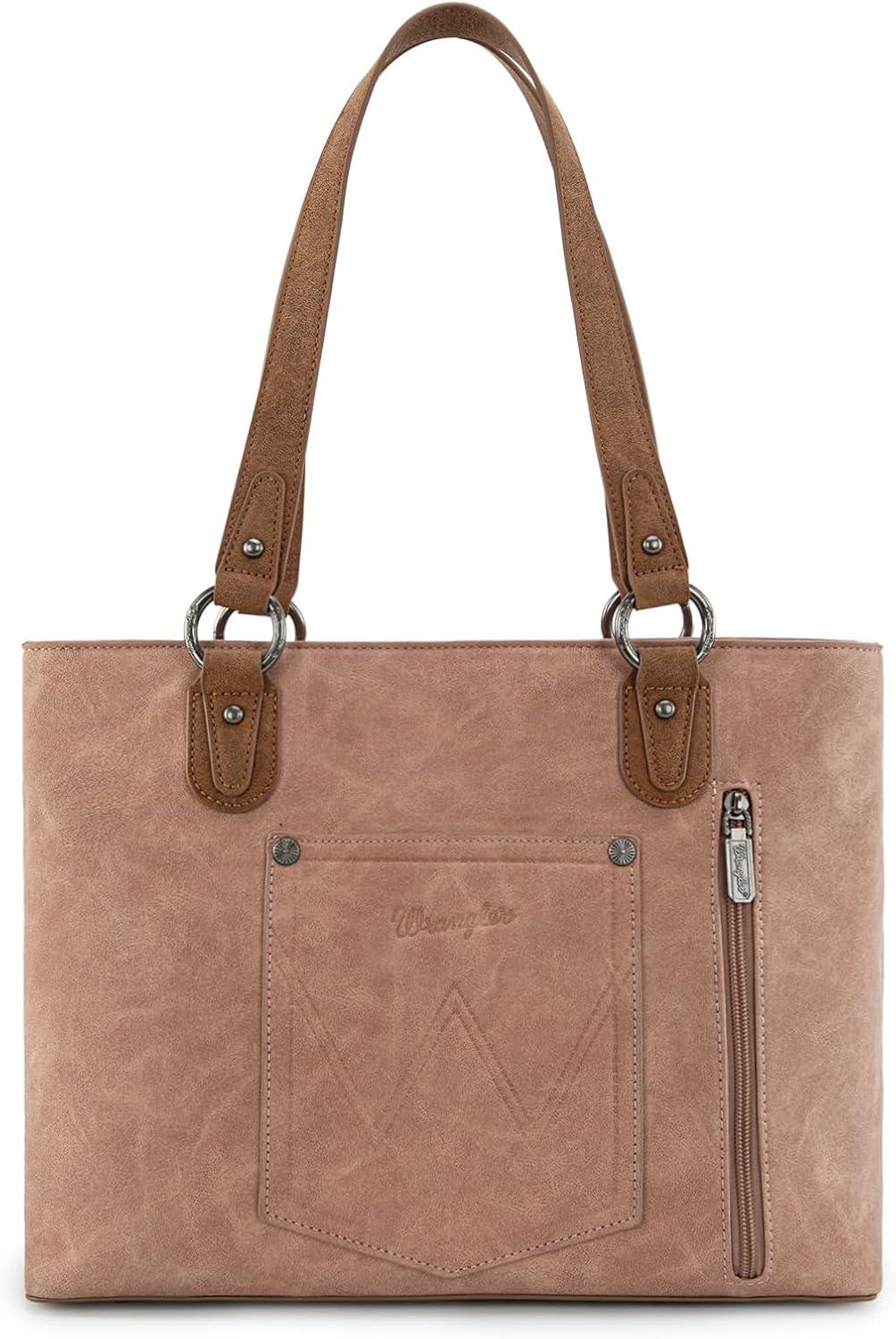 imageWrangler Distressed Tote Bag for Women Western Braided Purse Multi Pockets Handbags and Shoulder BagRterodeep Pink