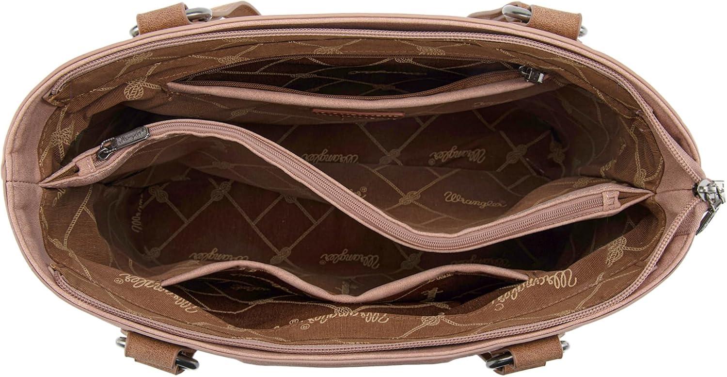 imageWrangler Distressed Tote Bag for Women Western Braided Purse Multi Pockets Handbags and Shoulder BagRterodeep Pink