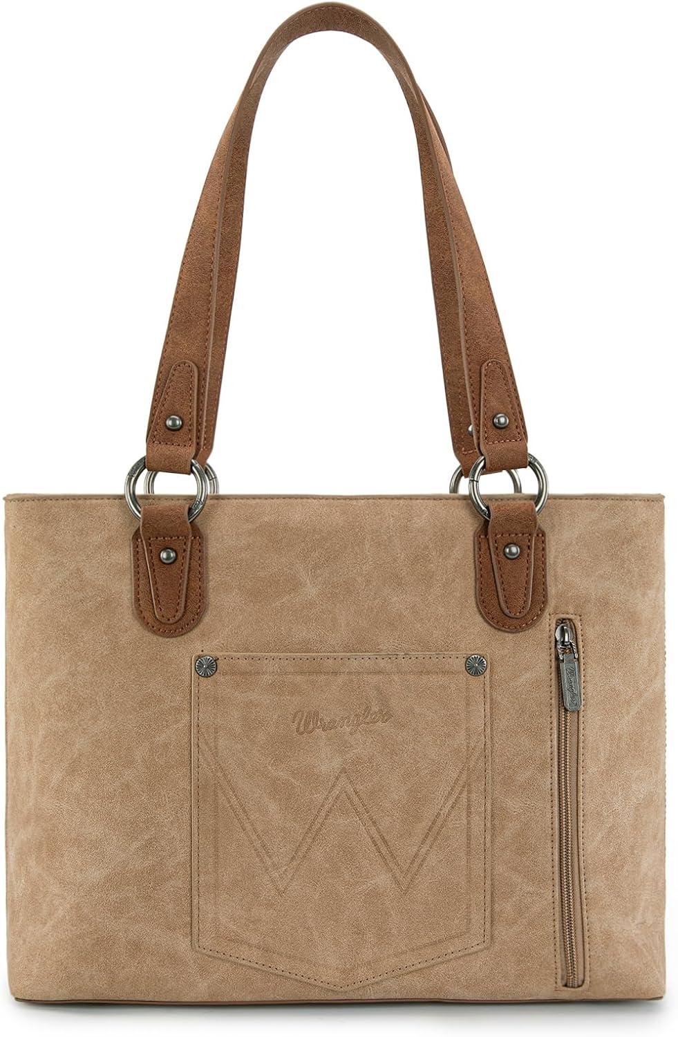 imageWrangler Distressed Tote Bag for Women Western Braided Purse Multi Pockets Handbags and Shoulder BagRterotan