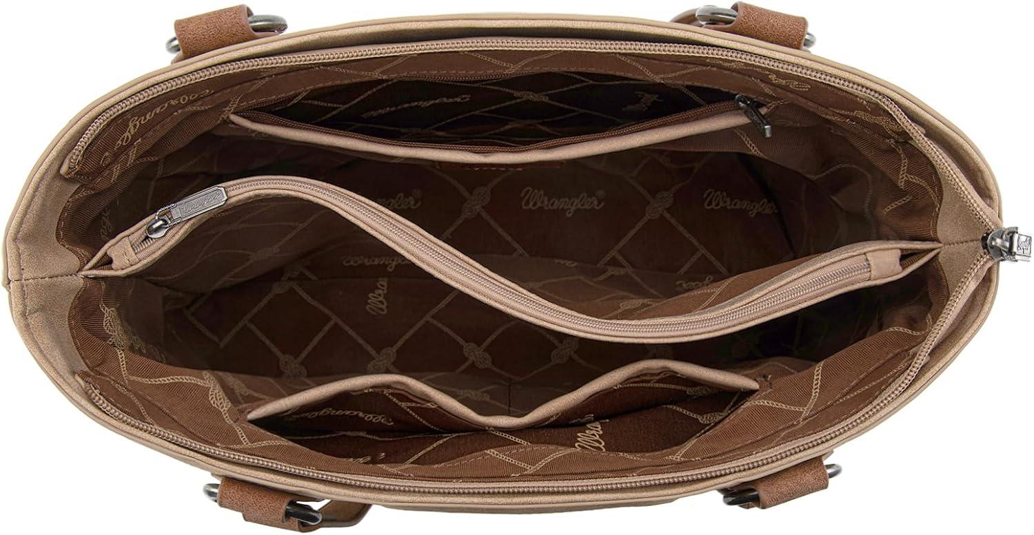 imageWrangler Distressed Tote Bag for Women Western Braided Purse Multi Pockets Handbags and Shoulder BagRterotan