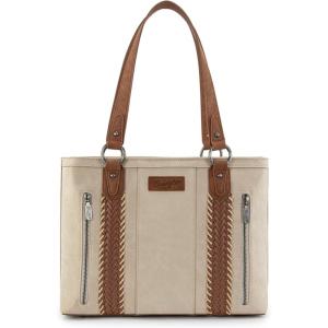 Wrangler Distressed Tote Bag for Women Western Braided Purse Multi Pockets Handbags and Shoulder Bag(Rtero-beige)
