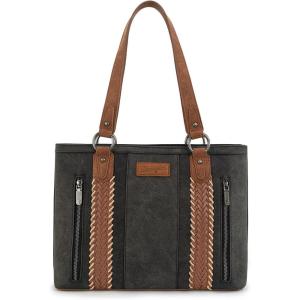 Wrangler Distressed Tote Bag for Women Western Braided Purse Multi Pockets Handbags and Shoulder Bag(Rtero-black)