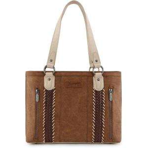 Wrangler Distressed Tote Bag for Women Western Braided Purse Multi Pockets Handbags and Shoulder Bag(Rtero-brown)