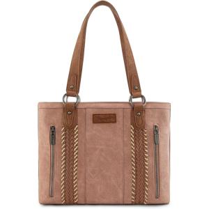 Wrangler Distressed Tote Bag for Women Western Braided Purse Multi Pockets Handbags and Shoulder Bag(Rtero-deep Pink)