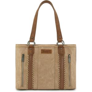 Wrangler Distressed Tote Bag for Women Western Braided Purse Multi Pockets Handbags and Shoulder Bag(Rtero-tan)