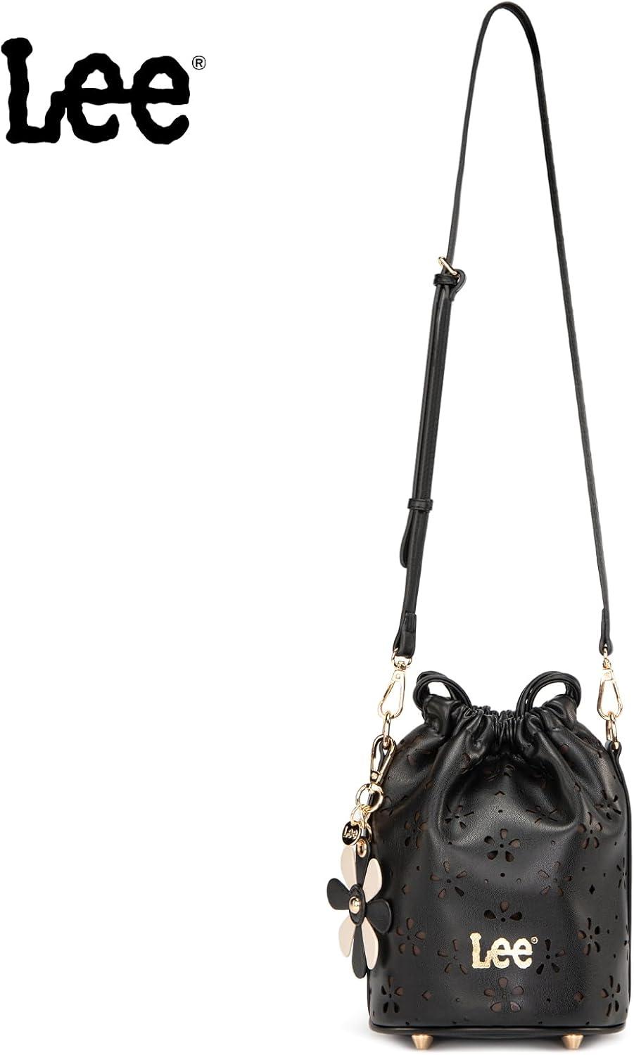 imageLEE Crossbody Bags for WomenLeather Bucket Bag with Detachable Strap Water Resistant Small Lightweight Bag for Work TravelBlack
