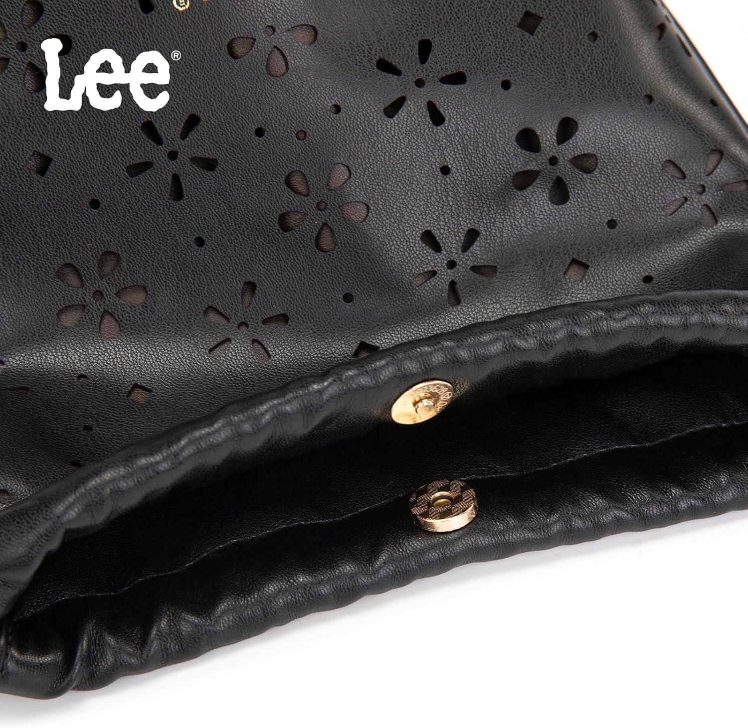 imageLEE Crossbody Bags for WomenLeather Bucket Bag with Detachable Strap Water Resistant Small Lightweight Bag for Work TravelBlack