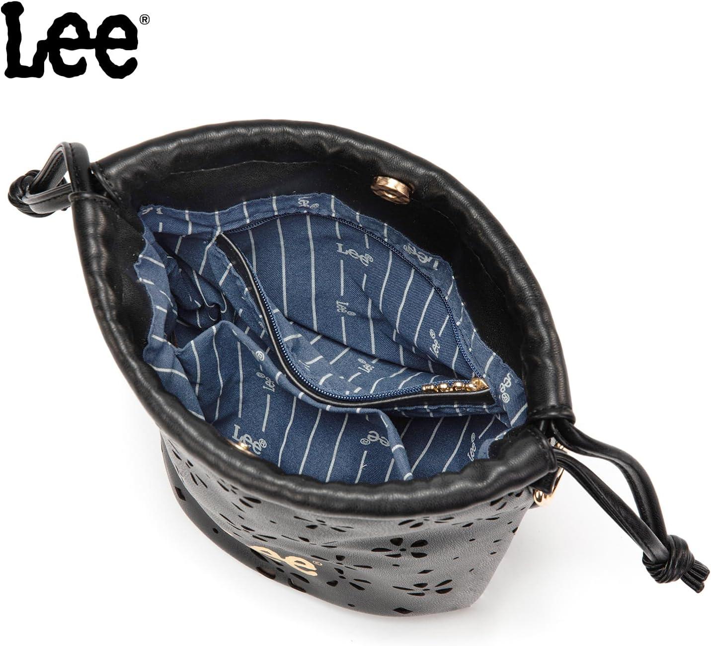imageLEE Crossbody Bags for WomenLeather Bucket Bag with Detachable Strap Water Resistant Small Lightweight Bag for Work TravelBlack