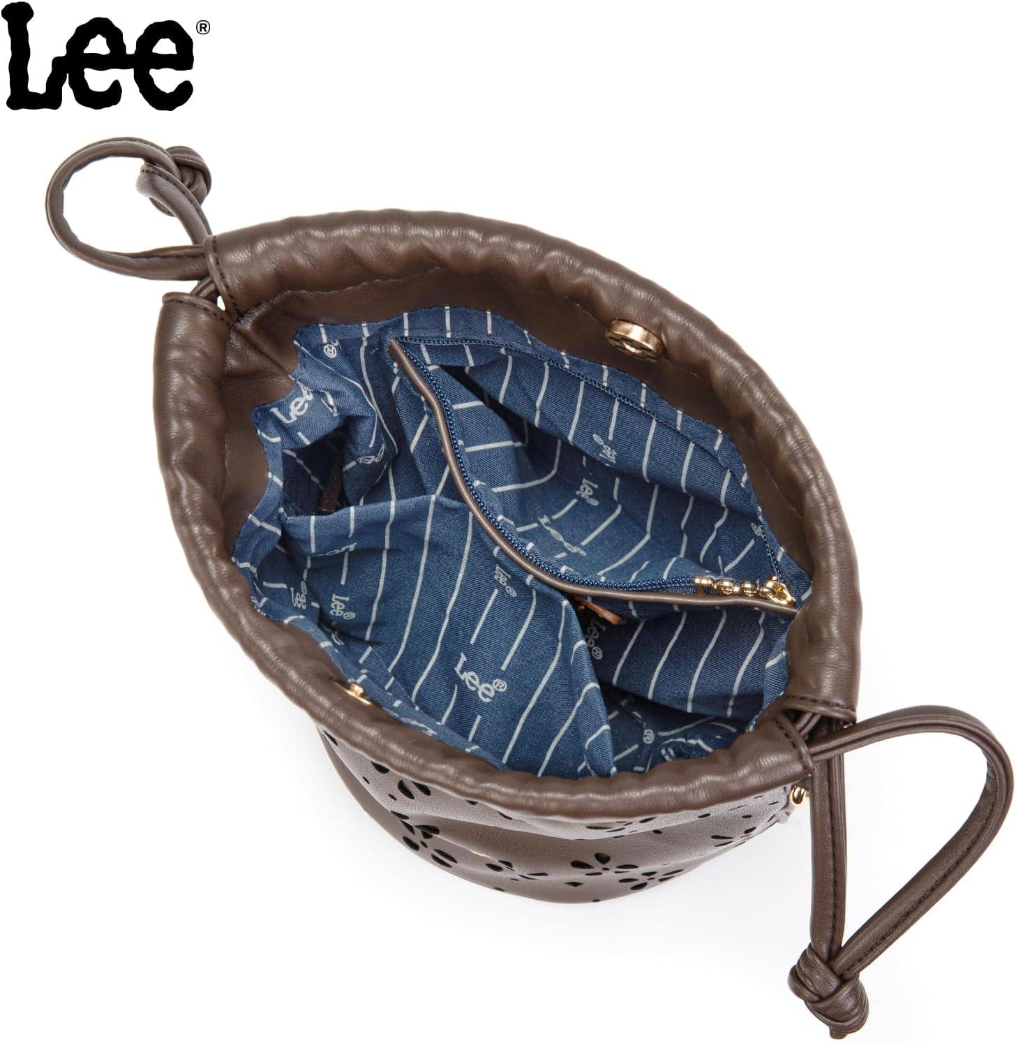 imageLEE Crossbody Bags for WomenLeather Bucket Bag with Detachable Strap Water Resistant Small Lightweight Bag for Work TravelCoffee