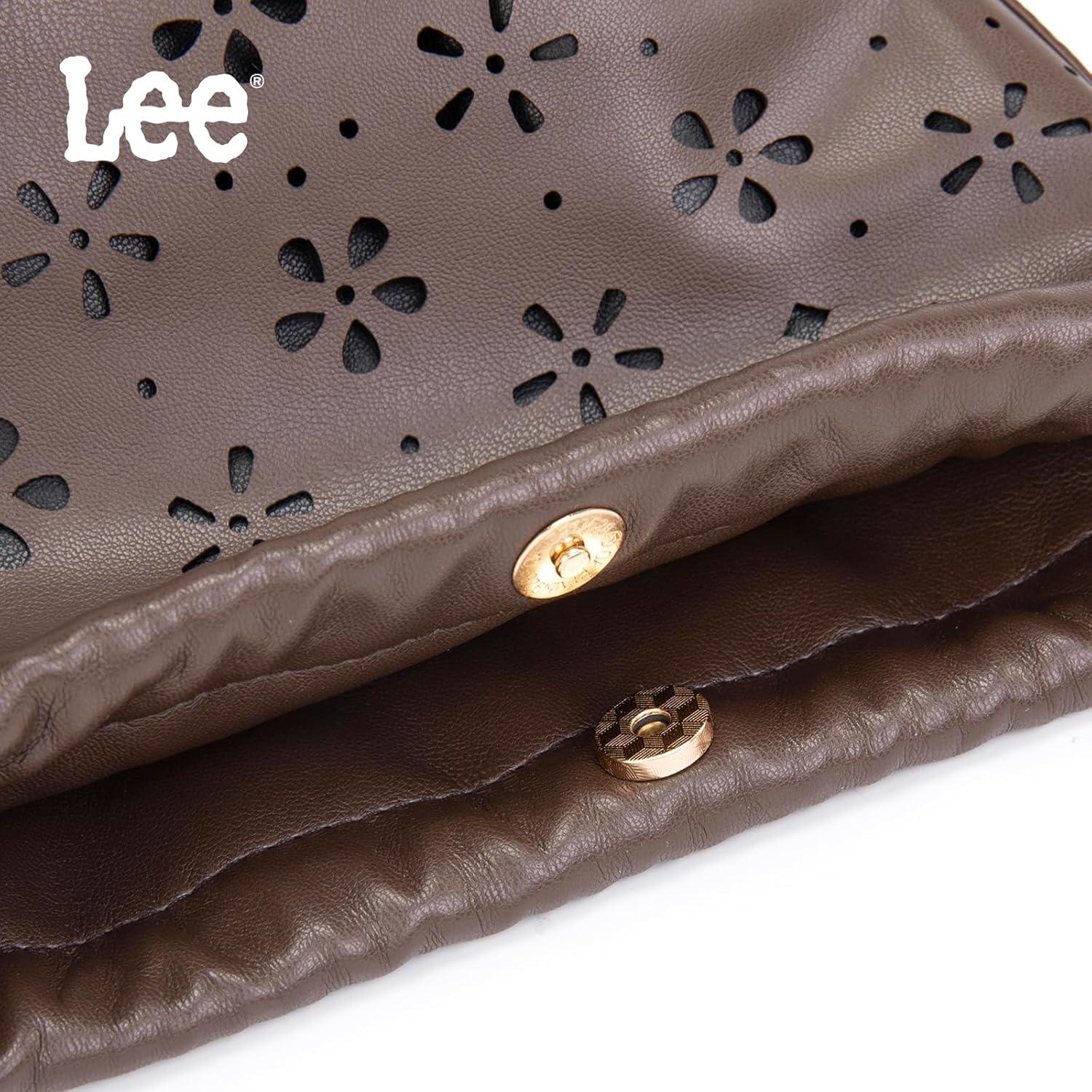 imageLEE Crossbody Bags for WomenLeather Bucket Bag with Detachable Strap Water Resistant Small Lightweight Bag for Work TravelCoffee