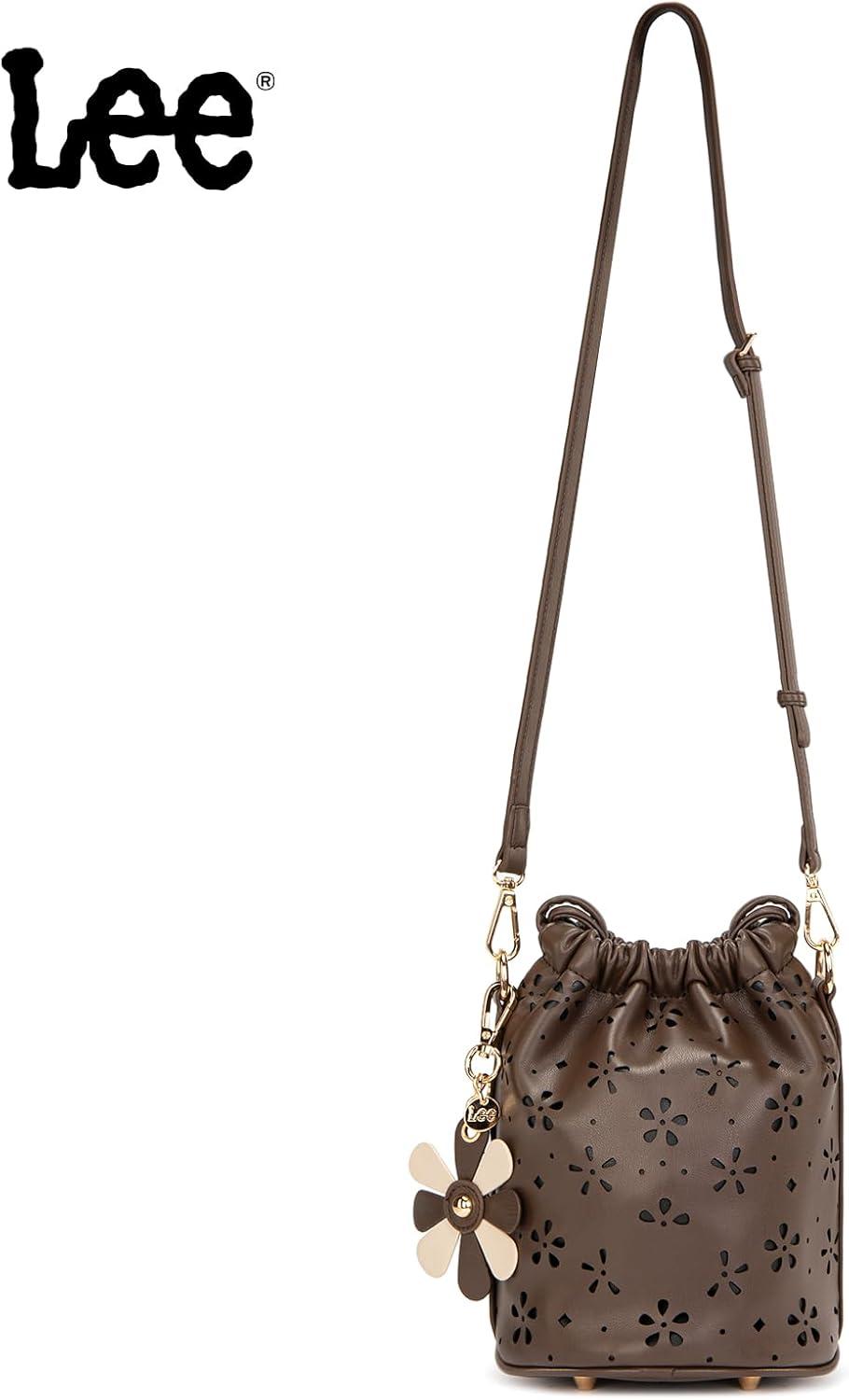 imageLEE Crossbody Bags for WomenLeather Bucket Bag with Detachable Strap Water Resistant Small Lightweight Bag for Work TravelCoffee