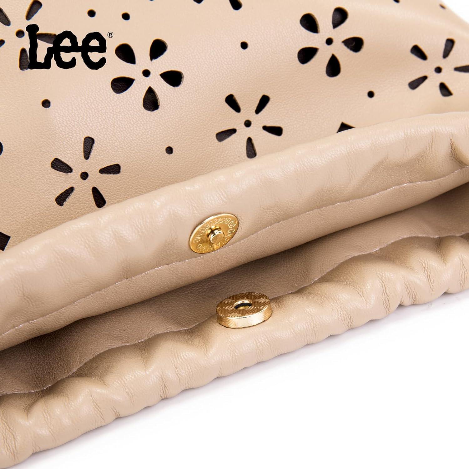 imageLEE Crossbody Bags for WomenLeather Bucket Bag with Detachable Strap Water Resistant Small Lightweight Bag for Work TravelKhaki