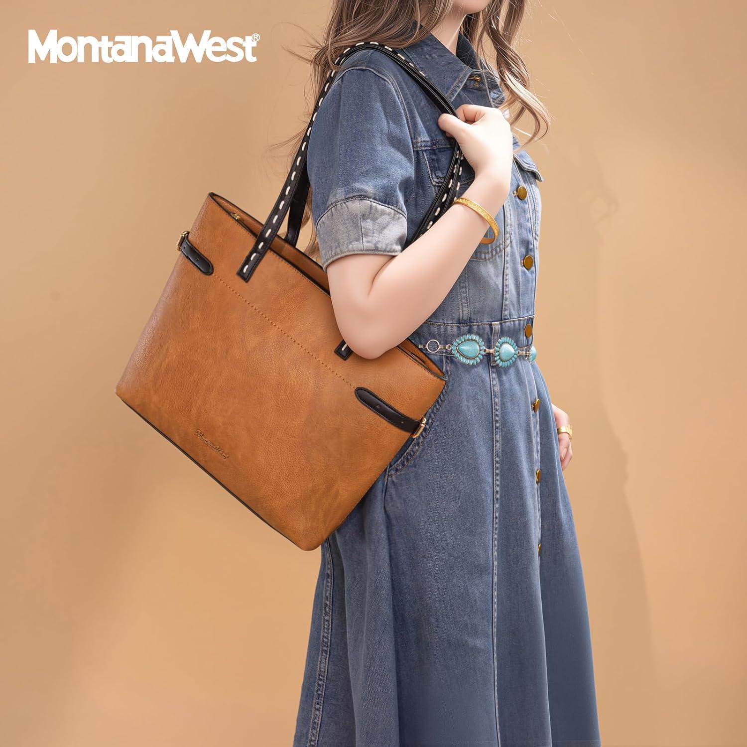 imageMontana West Minimalist Tote Bag for Women handbags Elegant Top Handle Satchel Purse EverydayAmber Brown