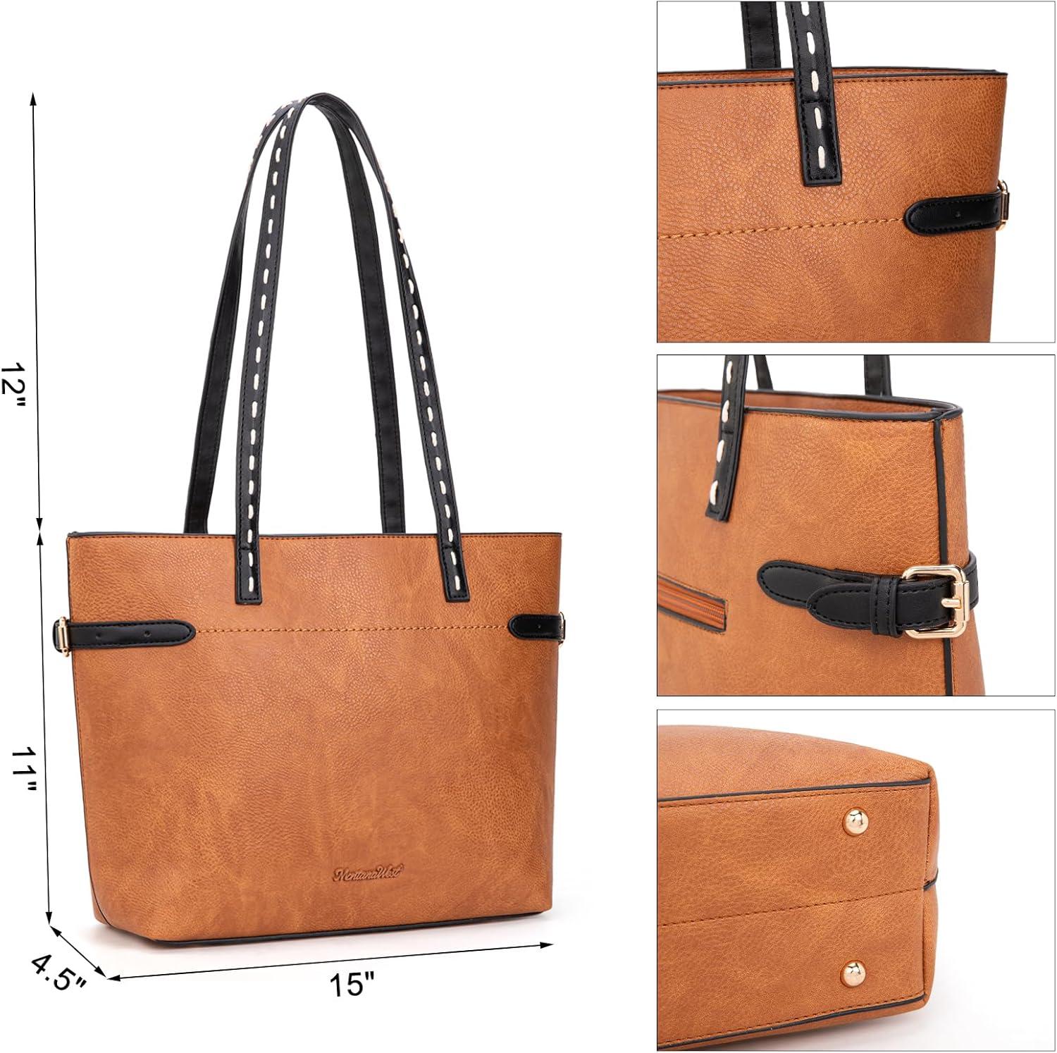 imageMontana West Minimalist Tote Bag for Women handbags Elegant Top Handle Satchel Purse EverydayAmber Brown