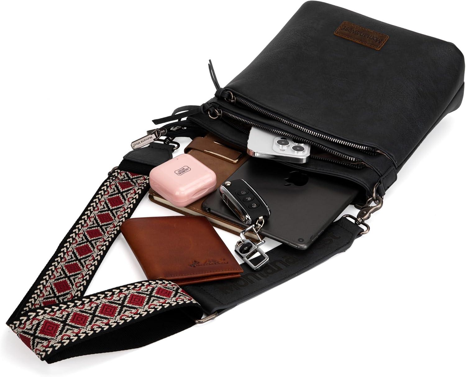 imageMontana West Multi Zip Pocket Large Crossbody Bag With Guitar StrapA Classic Black