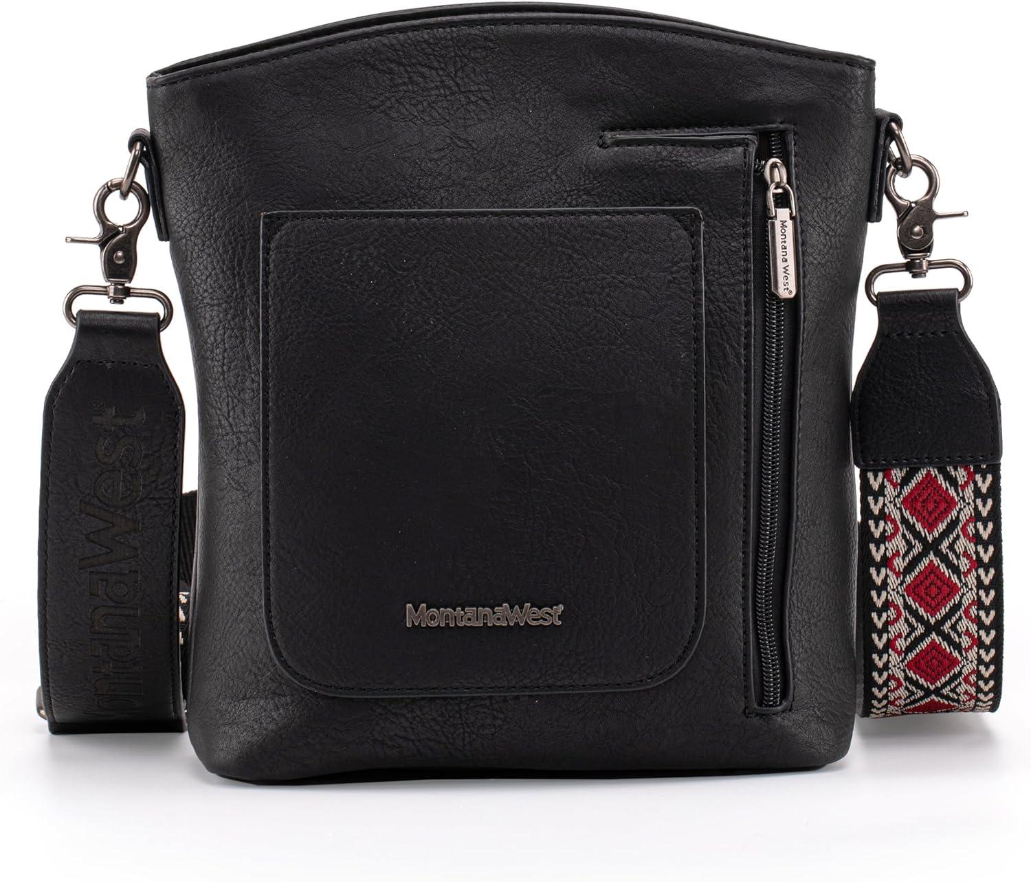 imageMontana West Multi Zip Pocket Large Crossbody Bag With Guitar StrapA Classic Black
