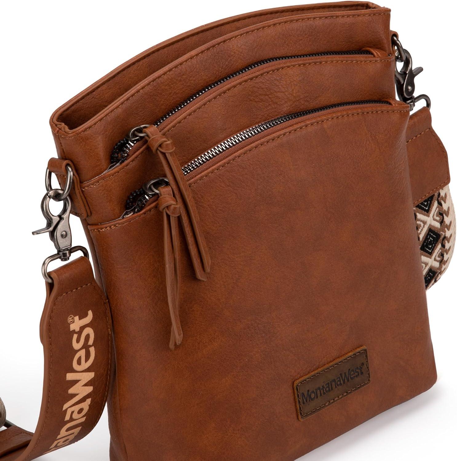 imageMontana West Multi Zip Pocket Large Crossbody Bag With Guitar StrapA Classic Dark Brown