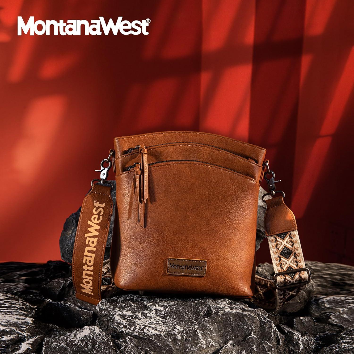 imageMontana West Multi Zip Pocket Large Crossbody Bag With Guitar StrapA Classic Dark Brown