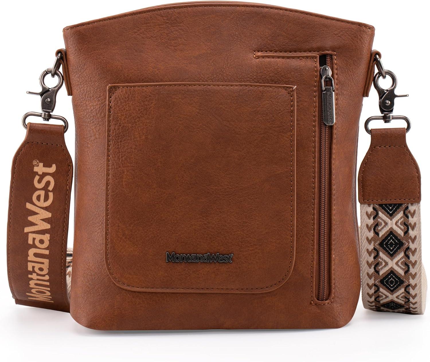 imageMontana West Multi Zip Pocket Large Crossbody Bag With Guitar StrapA Classic Dark Brown