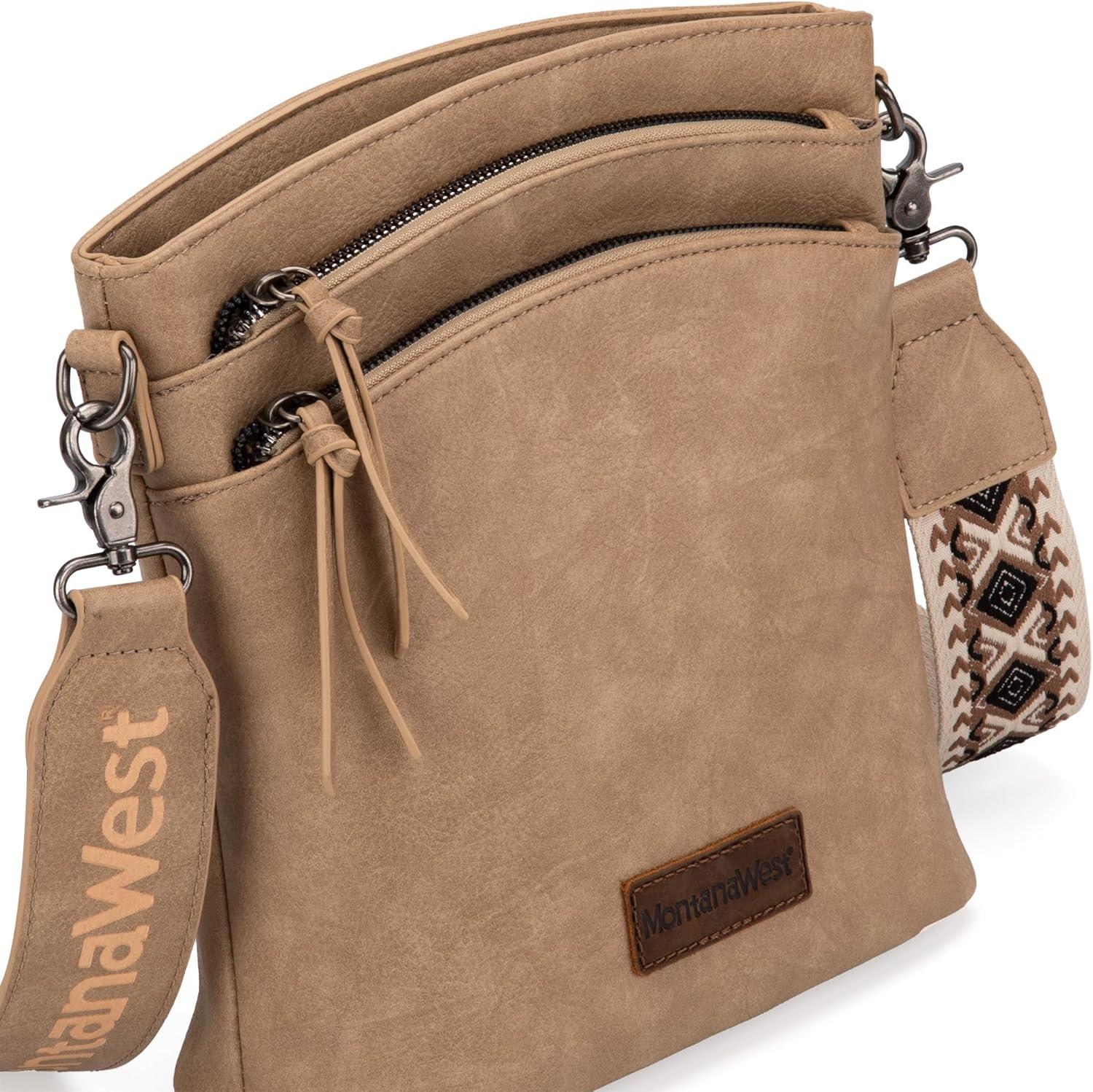 imageMontana West Multi Zip Pocket Large Crossbody Bag With Guitar StrapA Classic Khaki