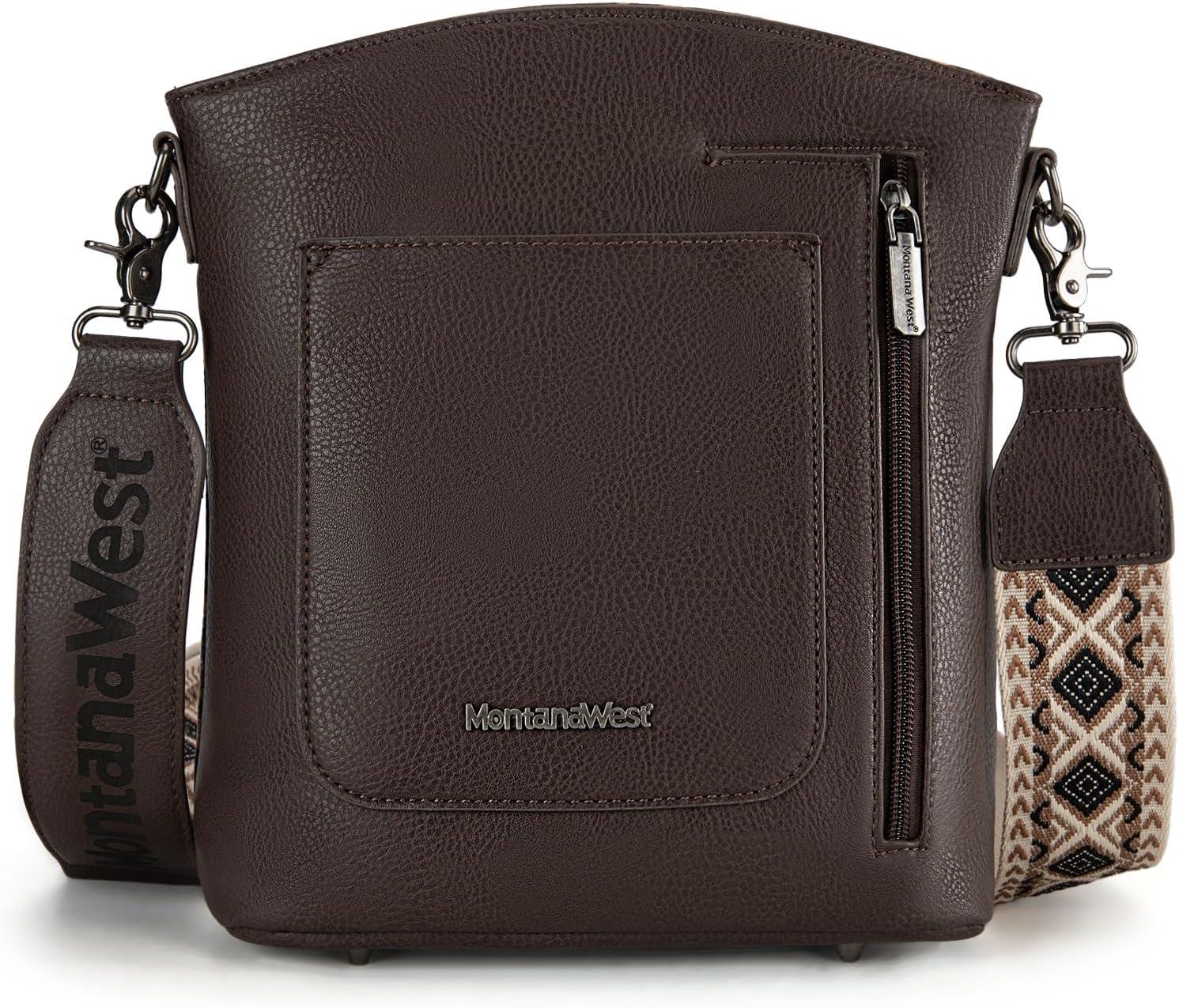 imageMontana West Multi Zip Pocket Large Crossbody Bag With Guitar StrapA Classic Leopard Pattern