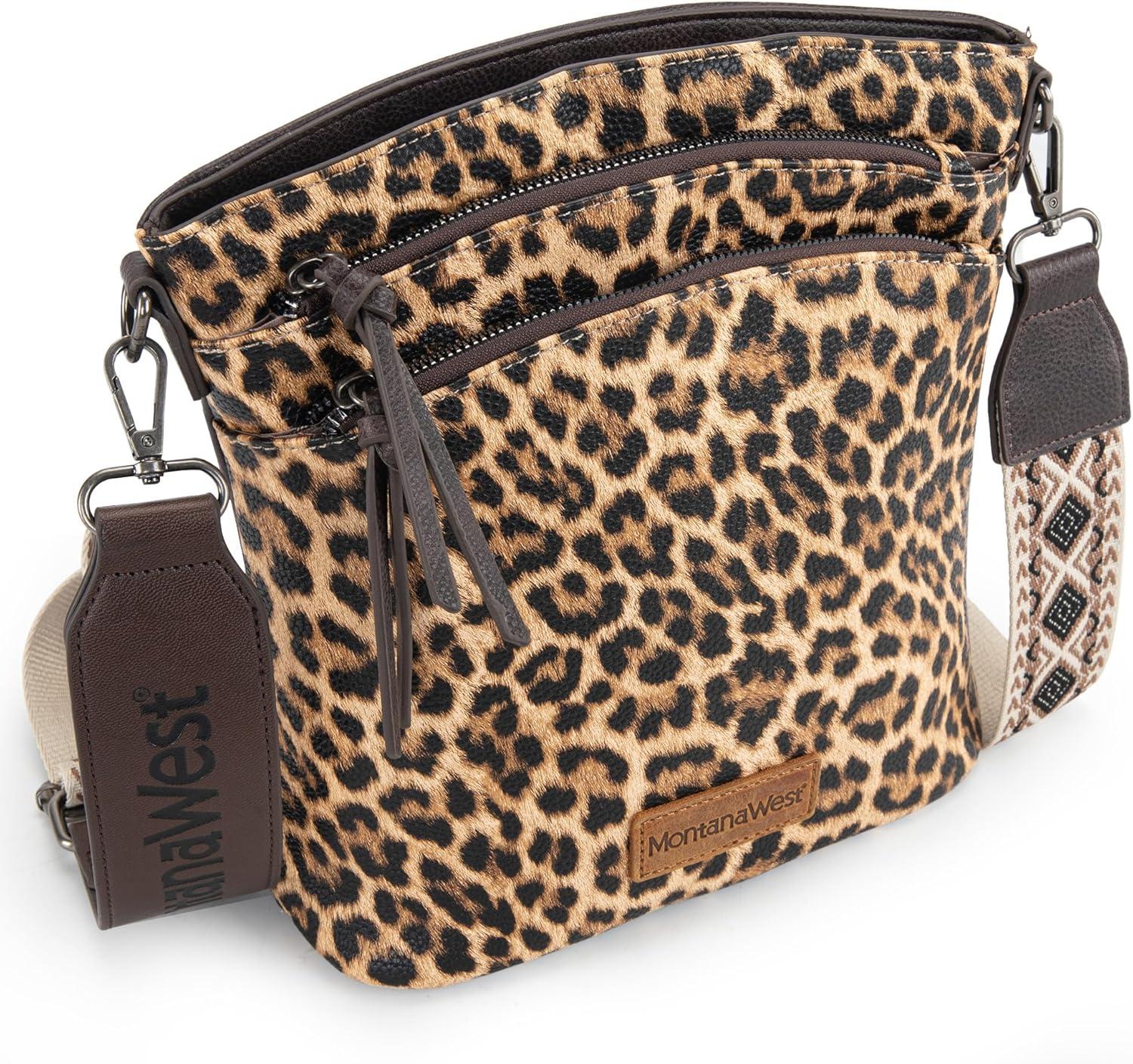 imageMontana West Multi Zip Pocket Large Crossbody Bag With Guitar StrapA Classic Leopard Pattern