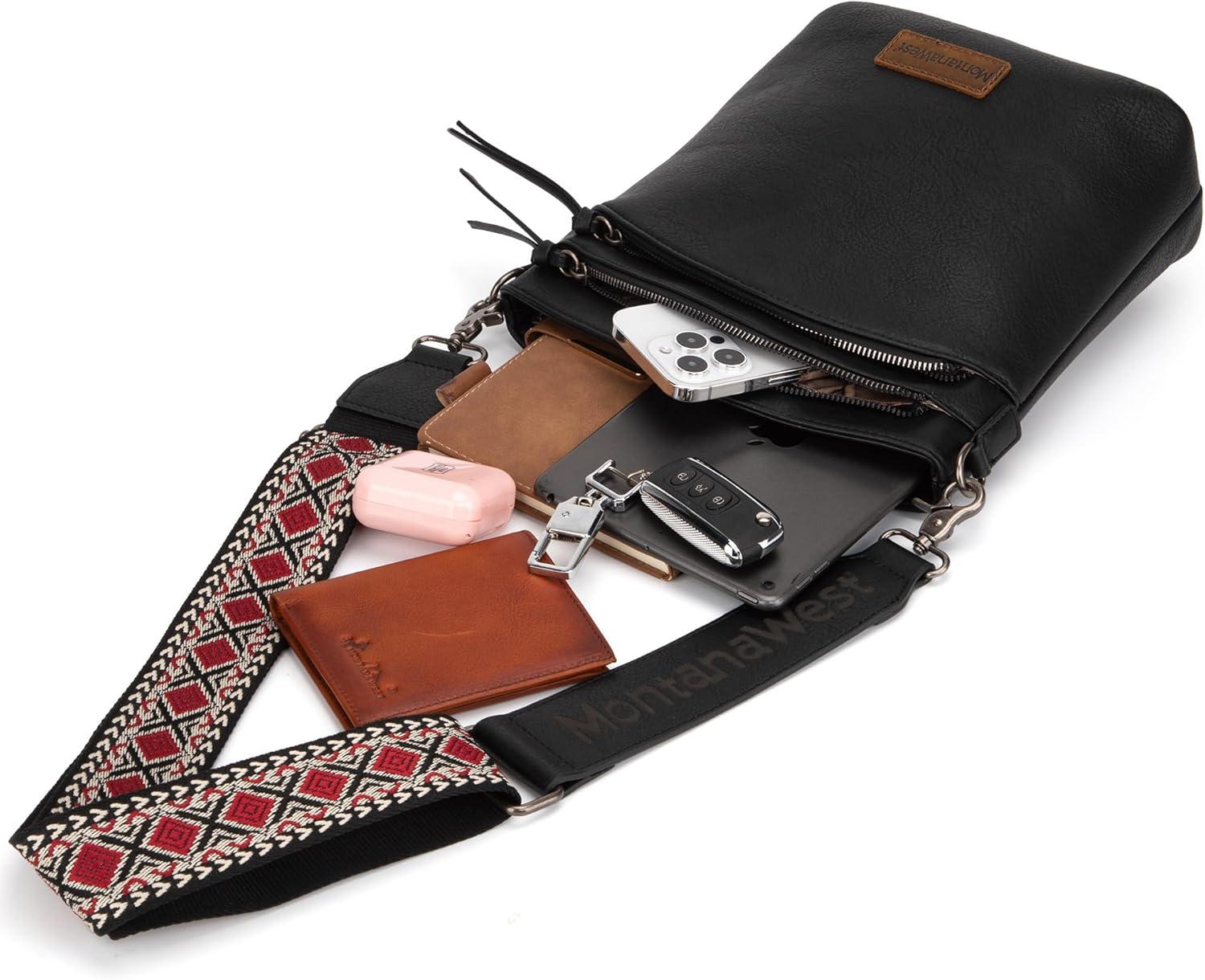 imageMontana West Multi Zip Pocket Large Crossbody Bag With Guitar StrapA Classic Navy Blue