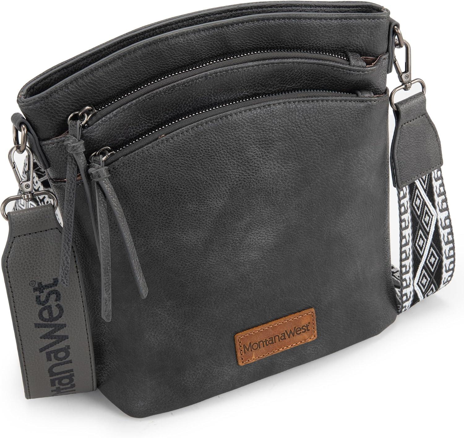 imageMontana West Multi Zip Pocket Large Crossbody Bag With Guitar StrapA Gray