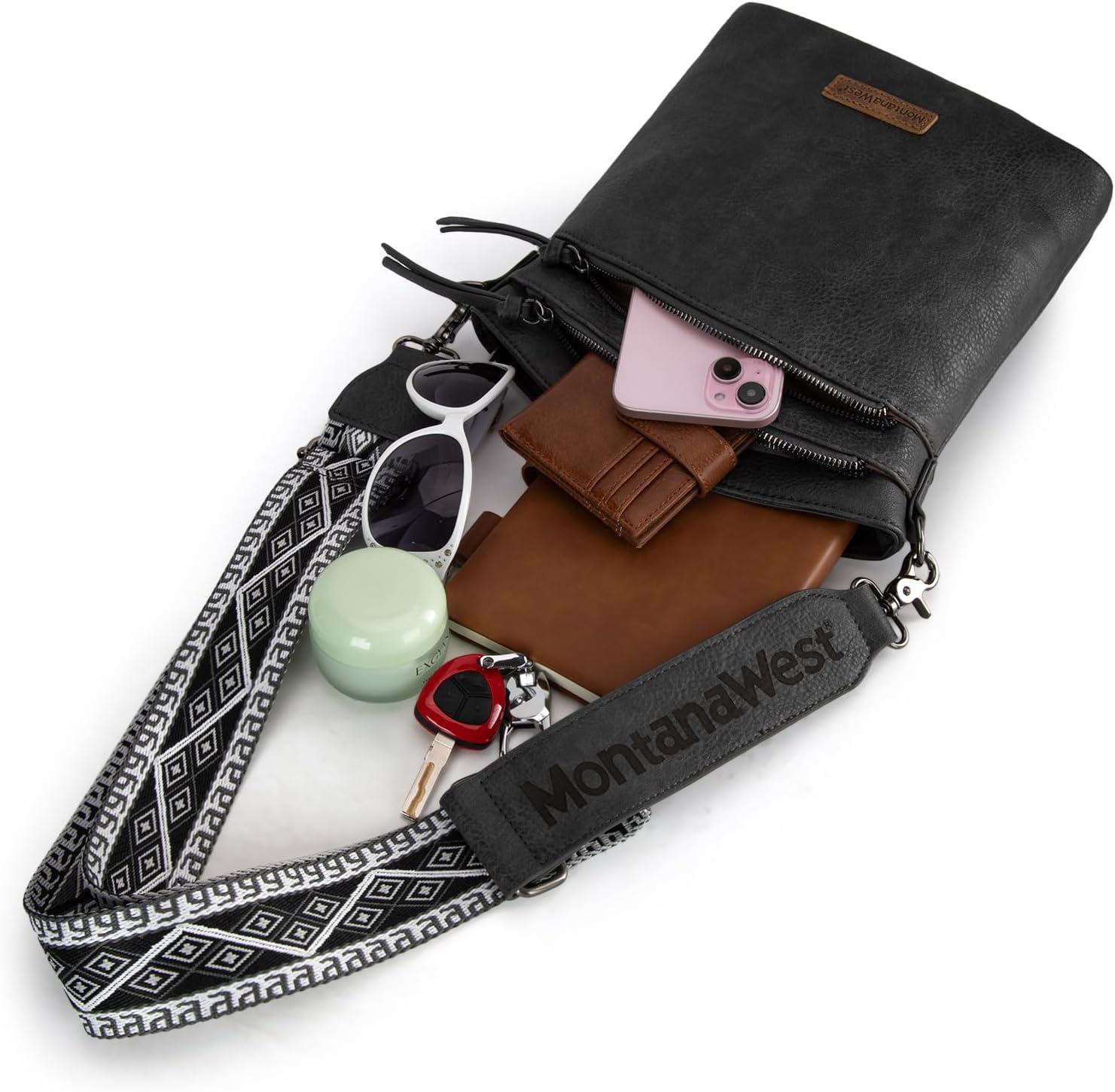 imageMontana West Multi Zip Pocket Large Crossbody Bag With Guitar StrapA Gray